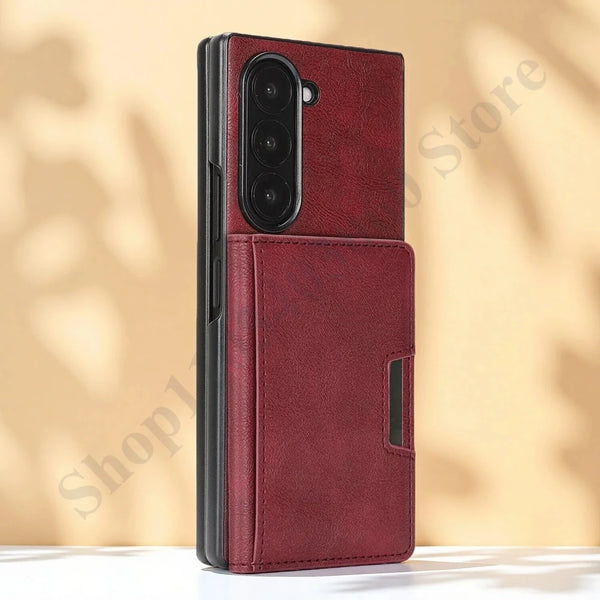 2 in 1 Leather Case for Samsung Galaxy Z Fold 7 6 5 4 3 Fold7 Fold6 Fold5 Fold4 Fold3 Card Slots Wireless Charger Phone Cover