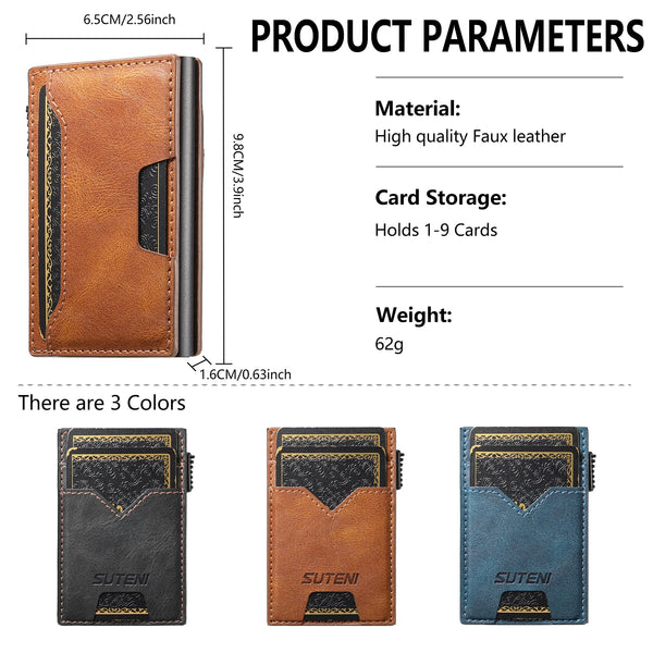 SUTENI Card Slot Wallet  Faux Leather Card Box Pressing The Button Automatically Ejects The Card