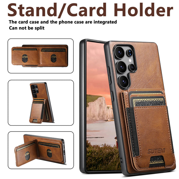 SUTENI Card Holder Phone Case Luxury Faux Leather Stand For Samsung Galaxy S26 Ultra S25 Plus S24 S23