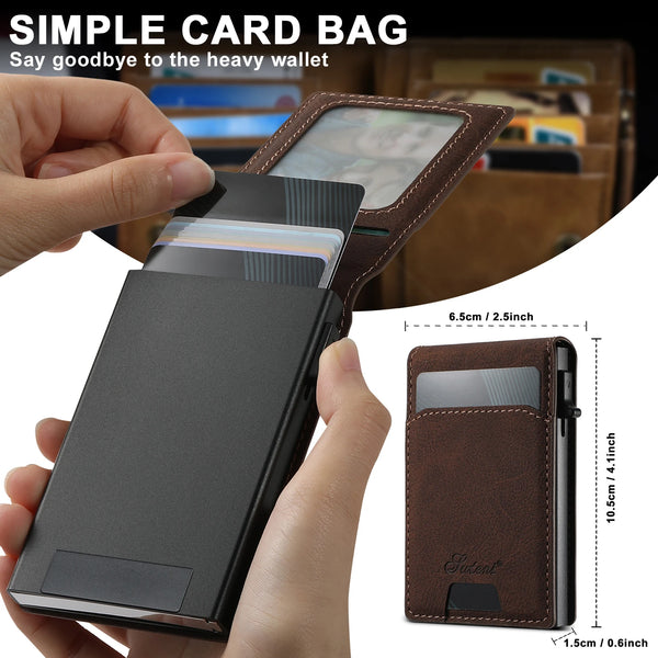 SUTENI Magnetic Card Holder Wallet Leather Holder Bracket Wallet For Men Pressing the Button Automatically Ejects the Card