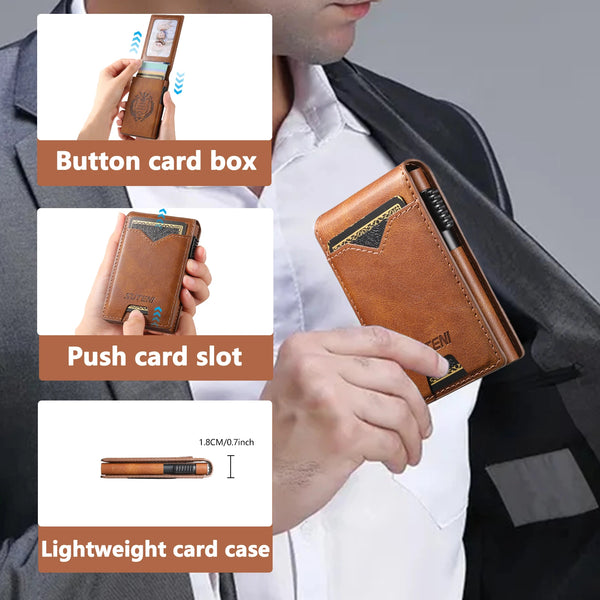 SUTENI Faux Leather For Men Wallet Card Slot Wallet Flip Cover Card Box Pressing The Button Automatically Ejects The Card
