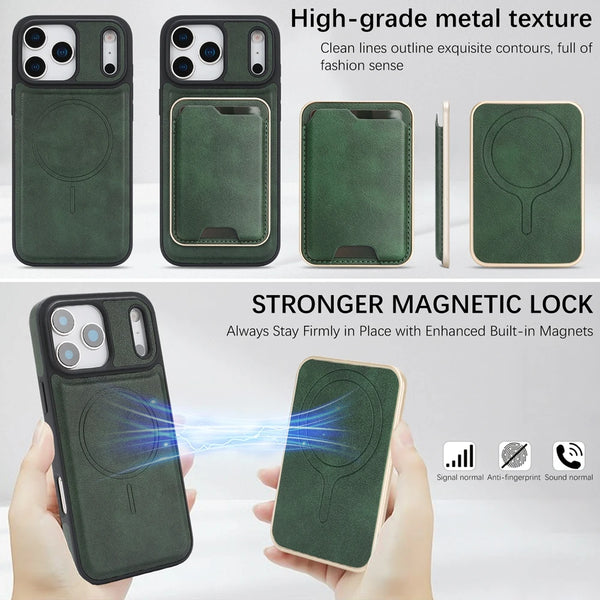 MagSafe Leather Case for IPhone 17 Air 16 Promax 15 Pro Max 14 Plus 13 PM 12 Magnetic Cards Holder Slots 2 IN 1 Phone Case