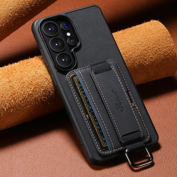 SUTENI Faux Leather Phone Case Wrist Strap Ring Buckle Card Holder Stand For Samsung Galaxy S26 Ultra S25 Plus S24 S23