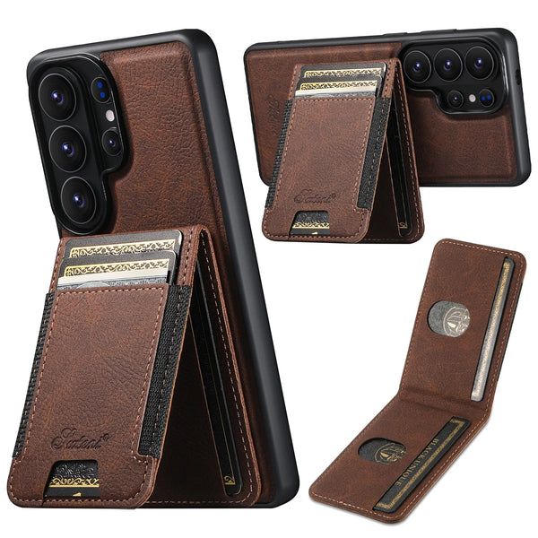SUTENI Magnet Wireless Charging Card Holder Stand Luxury Faux Leather Phone Case For Samsung Galaxy S26 Ultra S25 Plus S24 S23+