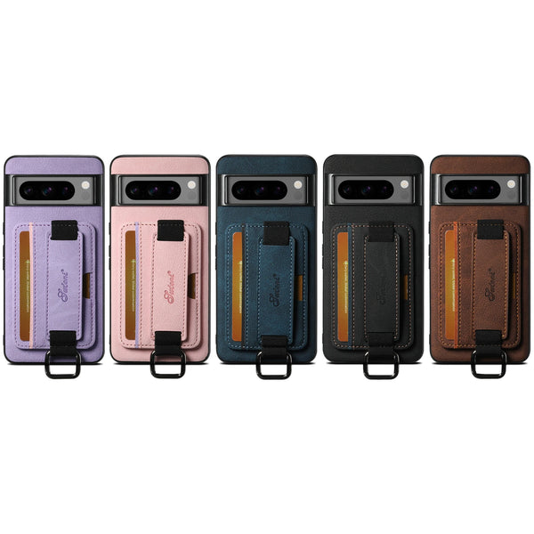 SUTENI PU Leather Phone Case Wrist Strap Ring Buckle Card Holder Stand For Google Pixel 9XL 8Pro 7A 6