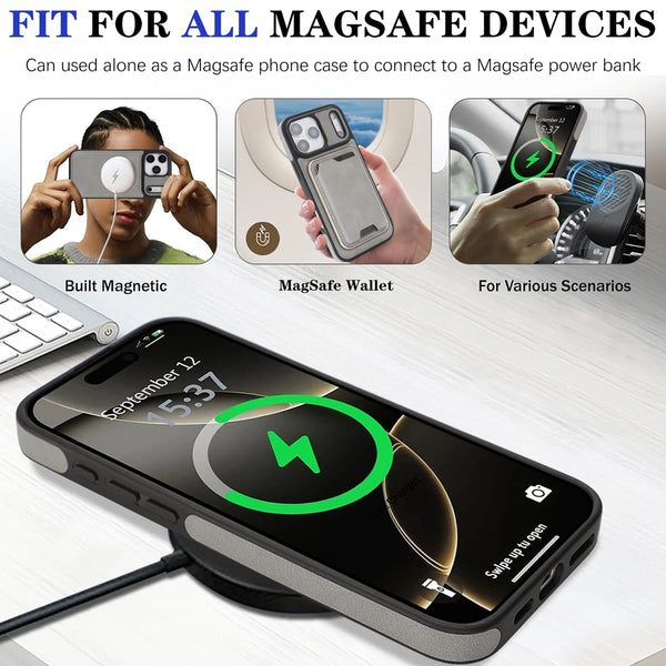 MagSafe Leather Case for IPhone 17 Air 16 Promax 15 Pro Max 14 Plus 13 PM 12 Magnetic Cards Holder Slots 2 IN 1 Phone Case