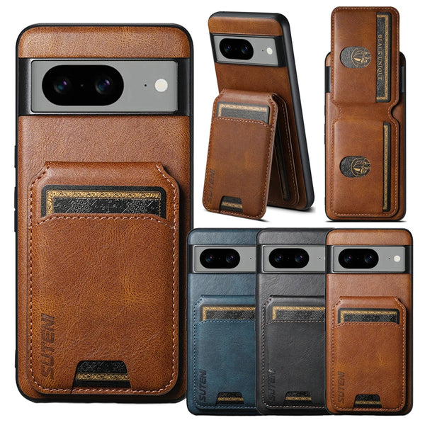 Leather Case For Google Pixel 10 10Pro 9 9Pro 8 8A 8Pro 7 7A Pro XL Shockproof Cards Slots Card Holder Kickstand Phone Cover