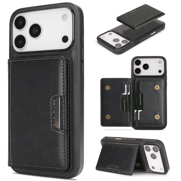 2 in 1 Leather Case for IPhone 17 Air 16 Promax 15 Plus 14 Pro Max 13 Pm 12  Kickstand Magsafe Wrieless Charging Phone Cover
