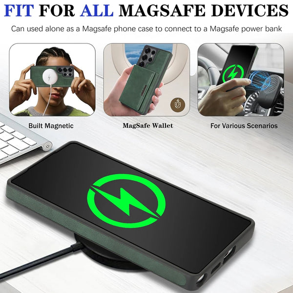 2 in 1 Magnetic Leather Case for Samsung Galaxy S25 Ultra S24 Plus S23 + S25U Wireless Charging 7 Card Slots Holder Phone Cover