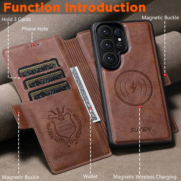 Faux Leather Wireless Charging Card Holder Stand Wallet Magnetic Flip Cover Phone Case For Samsung Galaxy S26 Ultra S25 S24 S23