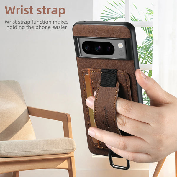 SUTENI PU Leather Phone Case Wrist Strap Ring Buckle Card Holder Stand For Google Pixel 9XL 8Pro 7A 6