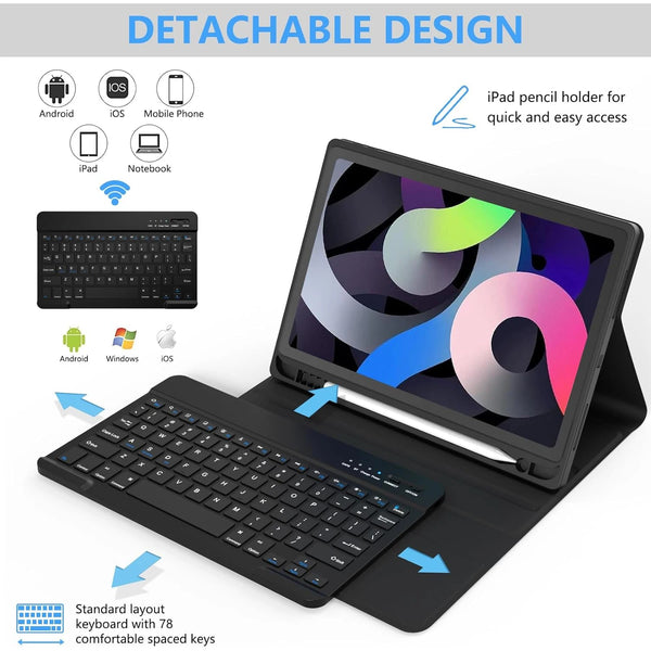 Keyboard Case For iPad Air 11 M2 2024/M3 2025/M4 2026,Folio Cover With Pencil Holder For iPad Air 4 5 10.9'' Air 6th 7th 8th Gen