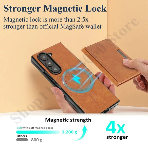 2 in 1 Leather Case for Samsung Galaxy Z Fold 7 6 5 4 3 Fold7 Fold6 Fold5 Fold4 Fold3 Card Slots Wireless Charger Phone Cover