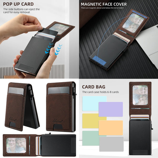 SUTENI Magnetic Card Holder Wallet Leather Holder Bracket Wallet For Men Pressing the Button Automatically Ejects the Card