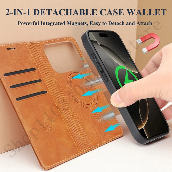 2 in 1 Leather Case For iPhone 17 Air 16 Promax Air 15 Pro Max 14 Plus 17pro 16pro PM Wireless Charging Card Slots Phone Cover