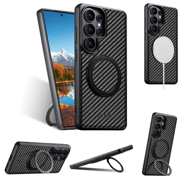 Mobile Phone Case Magnet Wireless Charging 360° Rotating Stand Faux Leather Ring Buckle For Samsung Galaxy S26 Ultra S25 S24 S23