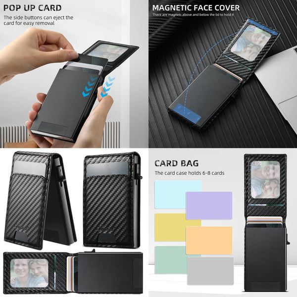 Carbon Fiber Leather 2-in-1 Magnetic Phone Case Card Holder Wallet MagSafe Wireless charging for iPhone 16 Pro Max 15 Plus 13 14