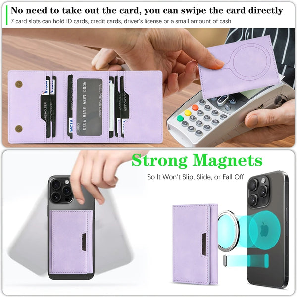 Magnetic Cards Slots Bag For Samsung iphone 16 15 14 13 12 11 Xiaomi Google Phone Kickstand Cards Holder for All Smartphones