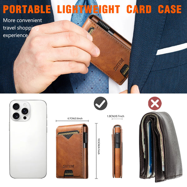 SUTENI Faux Leather For Men Wallet Card Slot Wallet Flip Cover Card Box Pressing The Button Automatically Ejects The Card