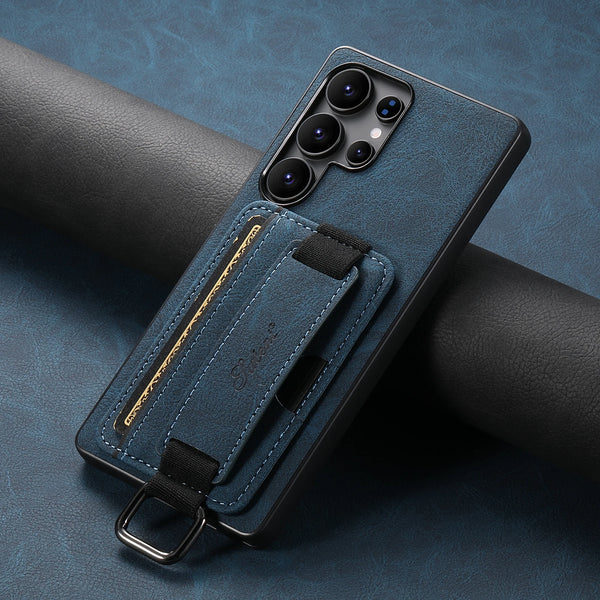 SUTENI PU Leather Phone Case Wrist Strap Ring Buckle Card Holder Stand For Samsung S26Ultra S25Plus S24 S23 S22 Note20
