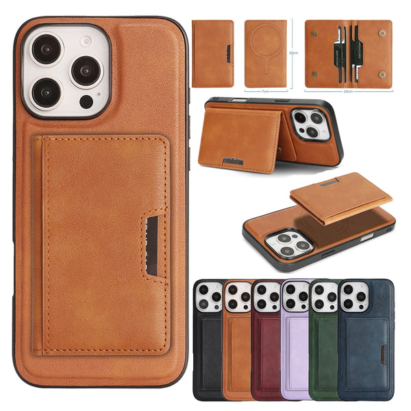 2 in 1 Magsafe Leather Case for Iphone 17 16 ProMax 15 Plus 14 Pro Max 13 12 16e iphone17 Air Kickstand Magnetic  Phone Cover