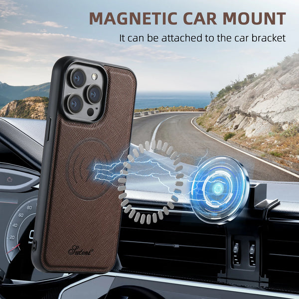 Suteni 2-in-1 Magnetic MagSafe Wireless Charging Case Luxury PU Leather Case for iPhone 17 Pro Max 16 Plus 15 14 13 12