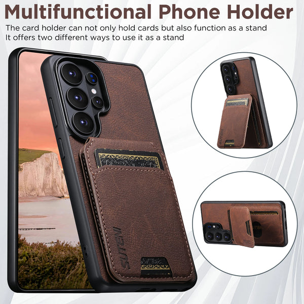 SUTENI Luxury Faux Leather Stand Card Holder Phone Case Feel For Samsung Galaxy S26 Ultra S25 Plus S24 S23