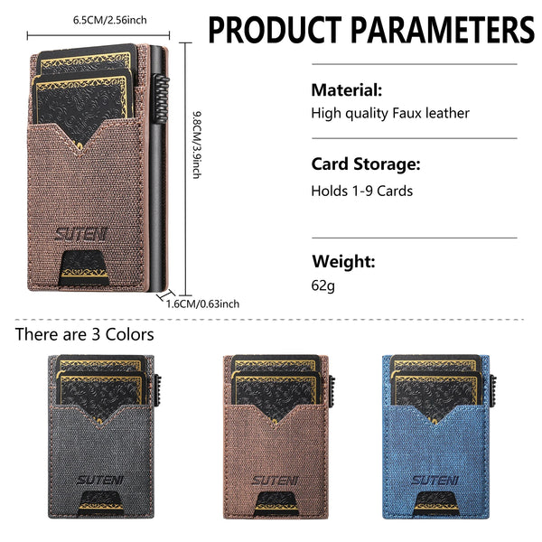 SUTENI For Men Wallet Card Slot  Faux Leather Wallet Card Box Pressing The Button Automatically Ejects The Card
