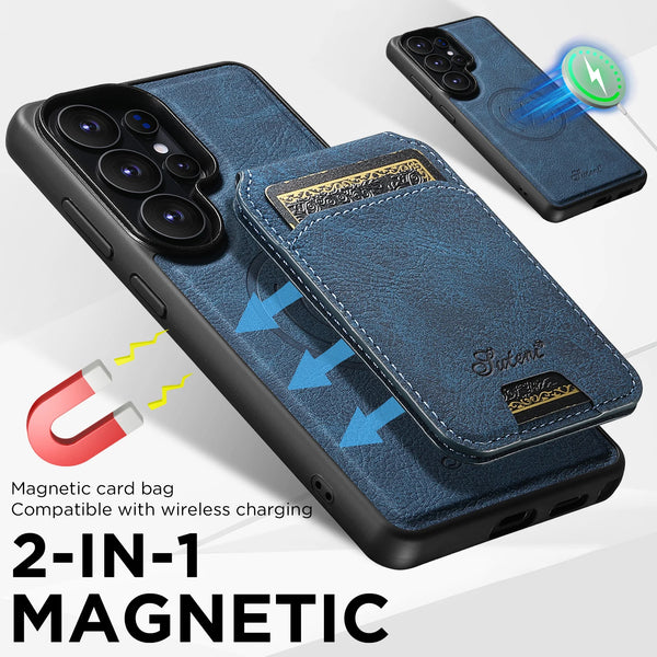 SUTENI Wireless Charging Phone Case Magnet Card Holder Stand Faux Leather For Samsung Galaxy S26 Ultra S25 Plus S24 S23+