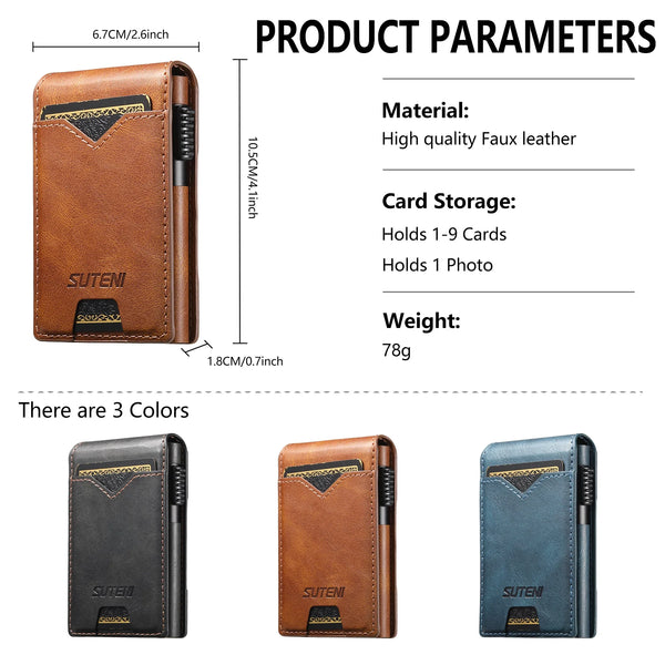 SUTENI Faux Leather For Men Wallet Card Slot Wallet Flip Cover Card Box Pressing The Button Automatically Ejects The Card