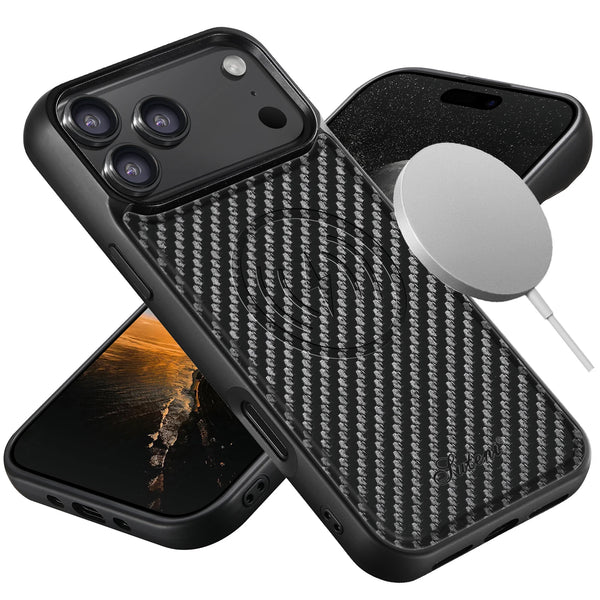 SUTENI Luxury Faux Leather Phone Case Wireless Charging Magnet Grid Texture For iPhone 17 Pro Max 16 Plus 15 14 13 12