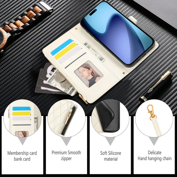 Crossbody Zipper Wallet Case for iphone 17 Promax Air 16 Pro max 15 Plus 14 13 12 Kickstand Cards Slots Cash Pocket Phone Cover