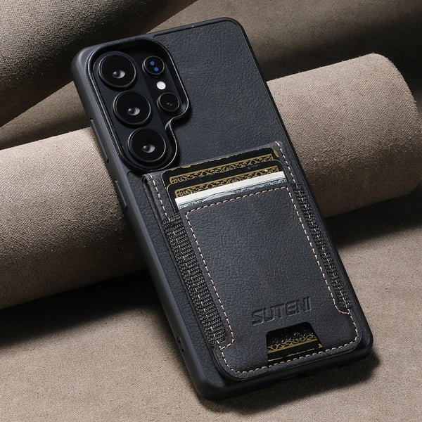 SUTENI Luxury Faux Leather Card Holder Stand Phone Case Frosted Feel For Samsung Galaxy S26 Ultra S25 Plus S24 S23