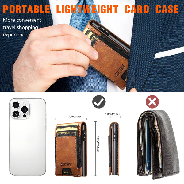 SUTENI Faux Leather For Men Wallet Card Slot Wallet Flip Cover Card Box Pressing The Button Automatically Ejects The Card
