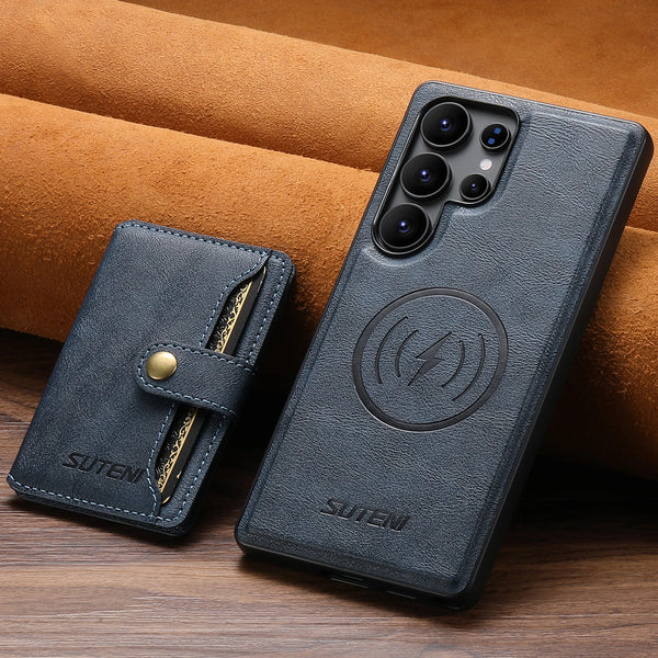 SUTENI Wireless Charging Luxury PU Leather Magnetic Buckle Phone Case Card Holder Stand For Samsung S26 Ultra S25 S24 S23 S22