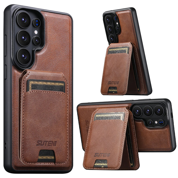Wireless Charging Magnet Faux Leather Phone Case Card Holder Stand Smooth Surface Wallet 2-in-1 For Samsung Galaxy S26 Ultra S25