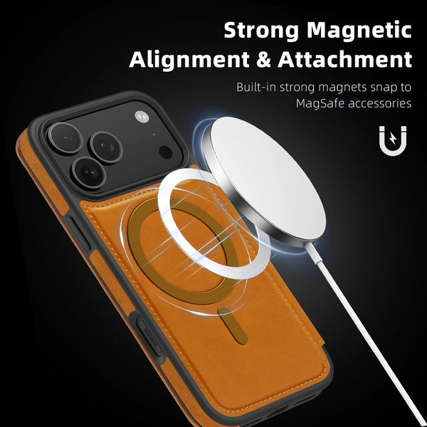 Leather Magsafe Flip Case for iPhone 17 Air 16 Promax 15 Plus 14 Pro max 13 PM 12 16e iphone16 Card Slots Magnetic Phone Cover