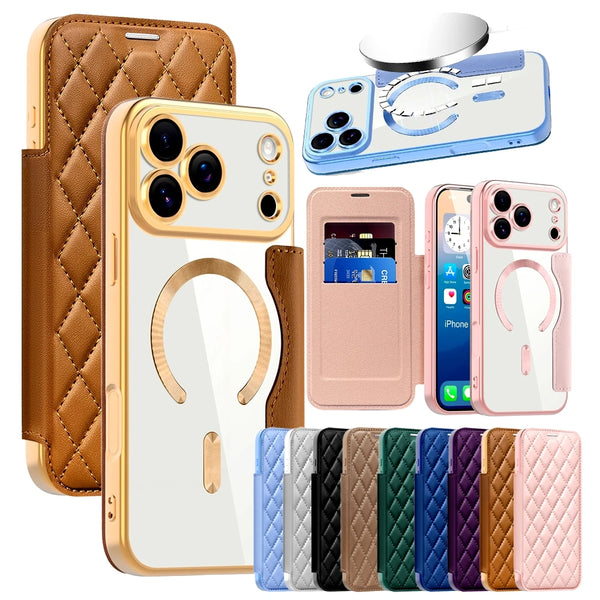 Magsafe Leather Case for IPhone 17 Air 16 Promax 15 Plus 14 Pro max 13 PM 12 iphone17 Card Holder Magsafe Flip Phone Cover