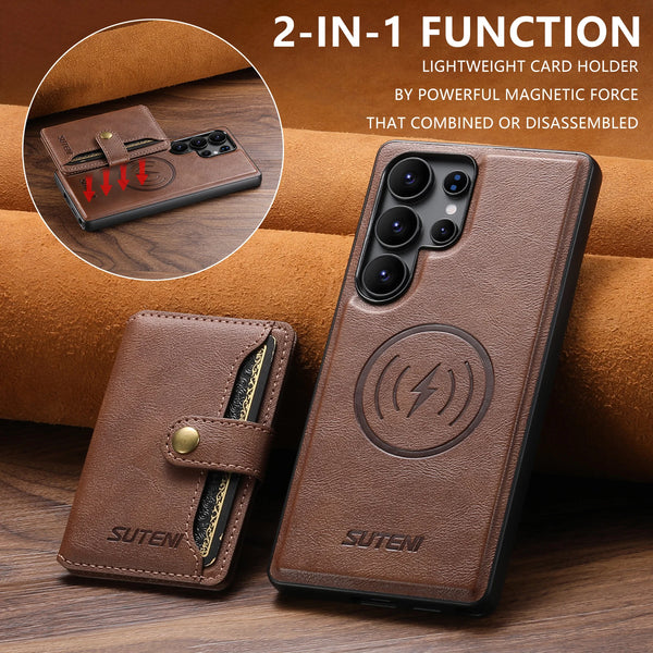 SUTENI Wireless Charging Luxury PU Leather Magnetic Buckle Phone Case Card Holder Stand For Samsung S26 Ultra S25 S24 S23 S22