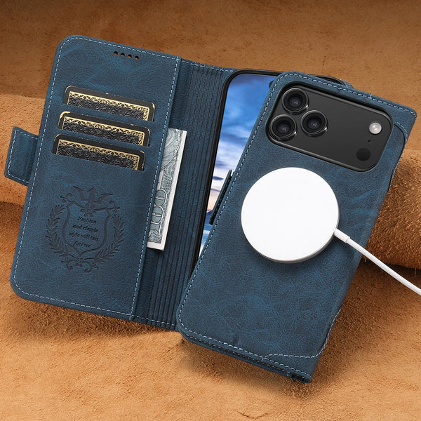 SUTENI Wireless Charging Faux Leather Card Holder Stand Wallet Magnetic Button Flip Cover Phone Case For iPhone 17 Pro Max 16 15