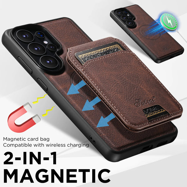SUTENI Wireless Charging Phone Case Magnet Card Holder Stand Faux Leather For Samsung Galaxy S26 Ultra S25 Plus S24 S23+