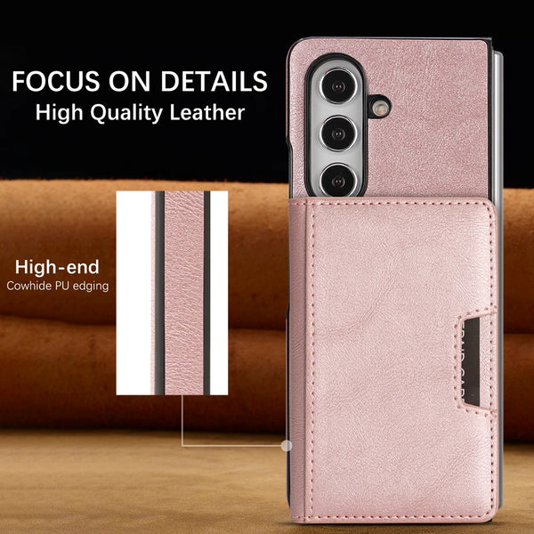 2 In 1 Leather Case For Samsung Galaxy Z Fold 7 6 5 4 3 Magnetic Cards Holder Card Slots Kickstand Wireless Charging Phone Cover