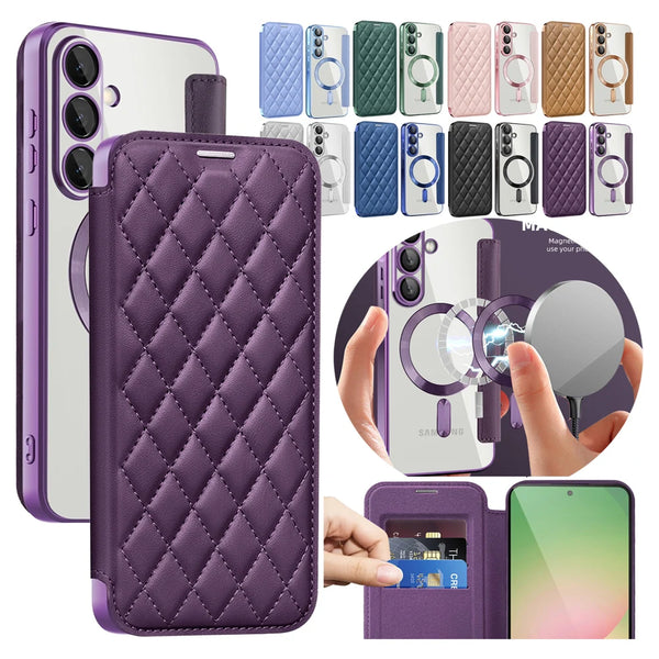 Wireless Charging Leather Case for Samsung Galaxy A05 A05S A07A06 A15 A16 A17 A26 A35 A36 A55 A56 Card Slots Holder Phone Cover