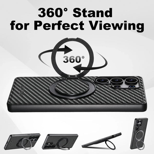 Suteni Mobile Phone Case Wireless Charging 360° Rotating Stand Faux Leather Ring Buckle For Samsung S26 Ultra S25 S24 S23 S22