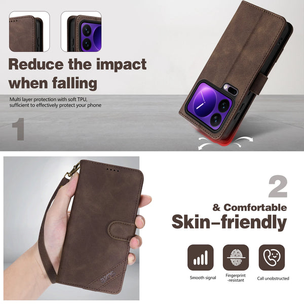 Flip PU Leather Case for Xiaomi 17 15 15T Pro max Promax Ultra Card Slots Holder Kickstand Phone Cover With Hand Strap