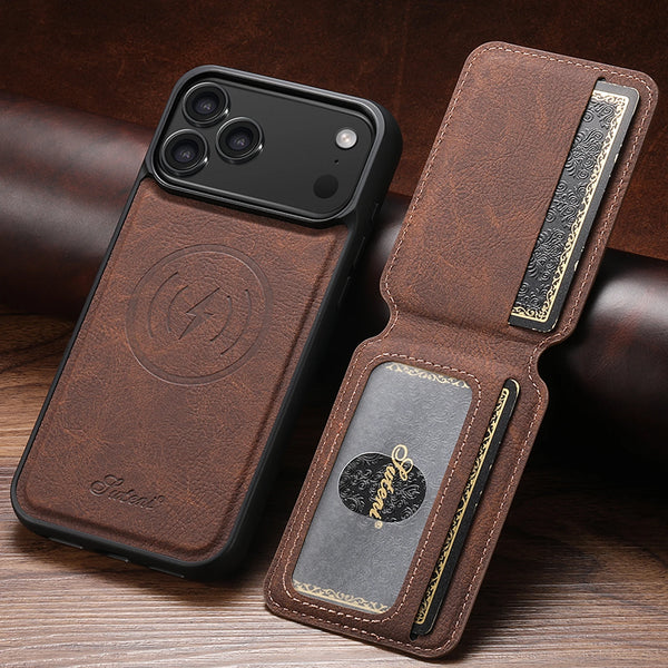 SUTENI Wireless Charging Phone Case Magnet Card Holder Stand Faux Leather For iPhone 17 Pro Max Air 16 Plus 15 14 13 12