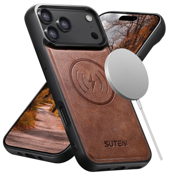 SUTENI Frosted Feel Faux Leather Magnet Wireless Charging Phone Case For iPhone 17 Pro Max 16 Plus 15 14 13 12