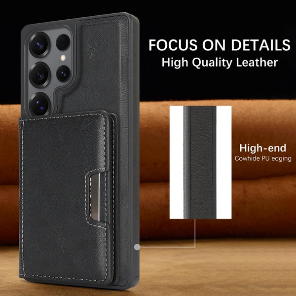 2 in 1 Wireless Charging Leather Case for Samsung Galaxy S25 Ultra S23 Plus S24 S22 Magnetic Cards Holder Card Slots Phone Cover