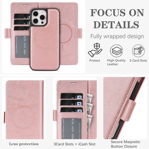 2 in 1 Magnetic Leather Case for IPhone Air 17 Promax 16 Pro Max 15 Plus 14 Pro 13 12 16e Magsafe Wallet Card Holder Phone Cover