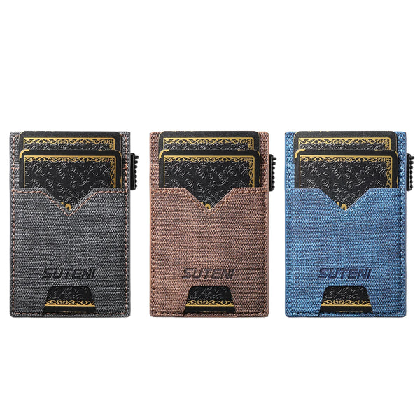 SUTENI For Men Wallet Card Slot  Faux Leather Wallet Card Box Pressing The Button Automatically Ejects The Card